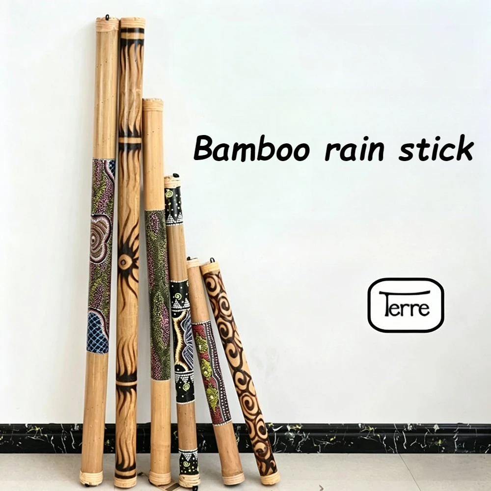 

Bamboo Rain Stick Instrument Healing Rain Sound Simulator for Yoga Meditation Hand-Painted Rainmaker with Calming Sound