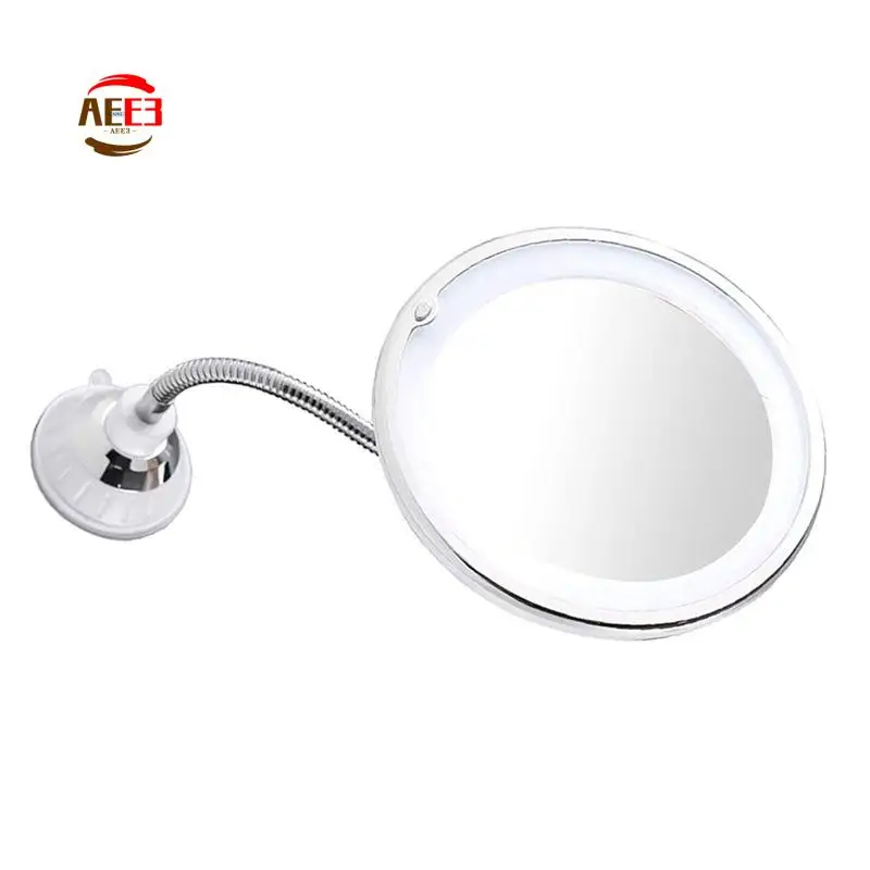AEE3-Suction Cup Folding Mirror White Mirror 360 Degree Rotation LED 10X With Strong Suction Cup Portable Cordless Travel Home M