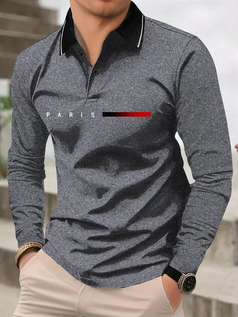 Das Neue Herren-Langarm-POLO-Shirt für Frühling und Herbst 2025 mit Street-Fashion-Design und Komfort durch 3D-Buchstabendruck – Detail 14