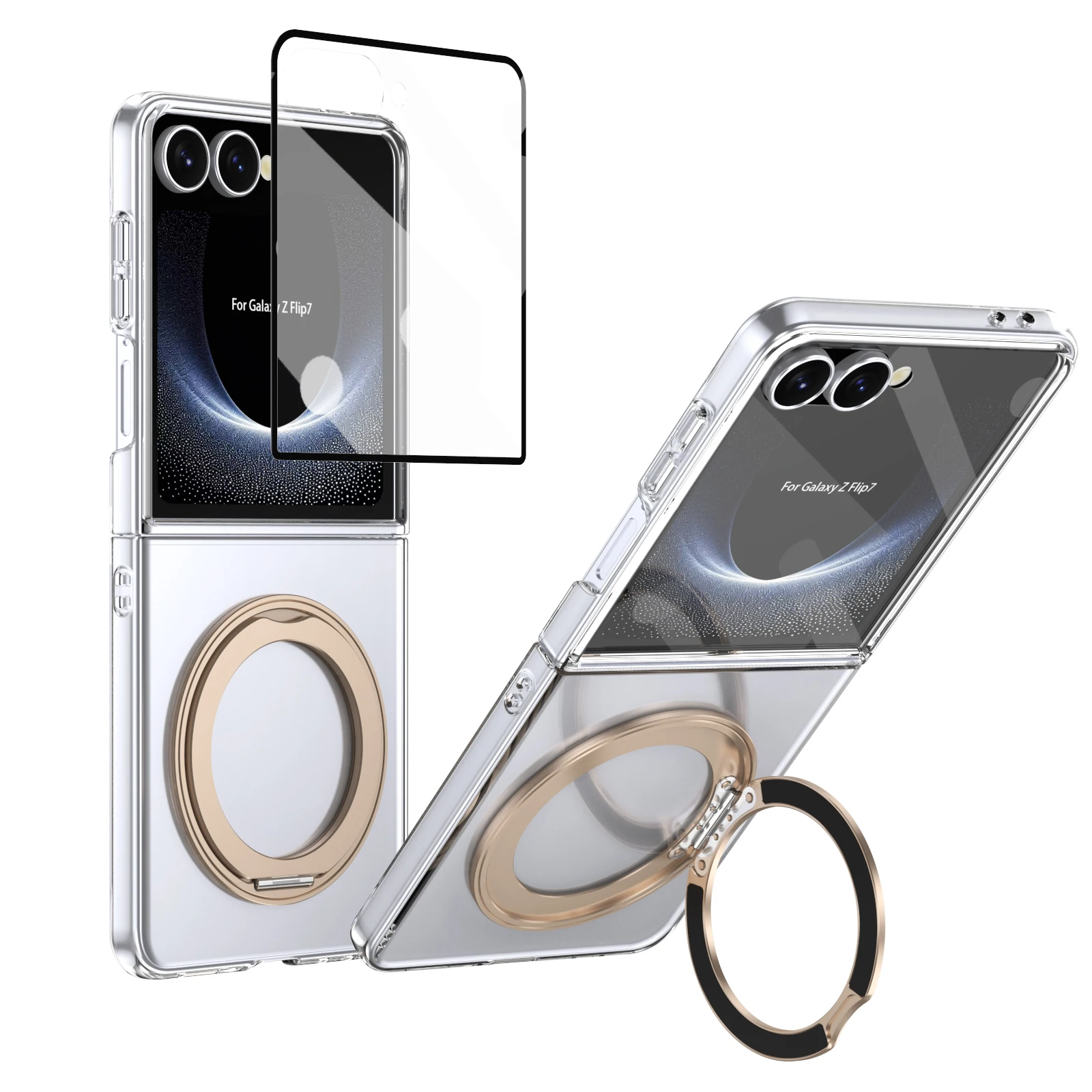 

360 Rotating Magnetic Kickstand Integrated Case with Built-in Screen Protector for Samsung Z Flip 8 7 6 5 4 3 Shockproof Cover