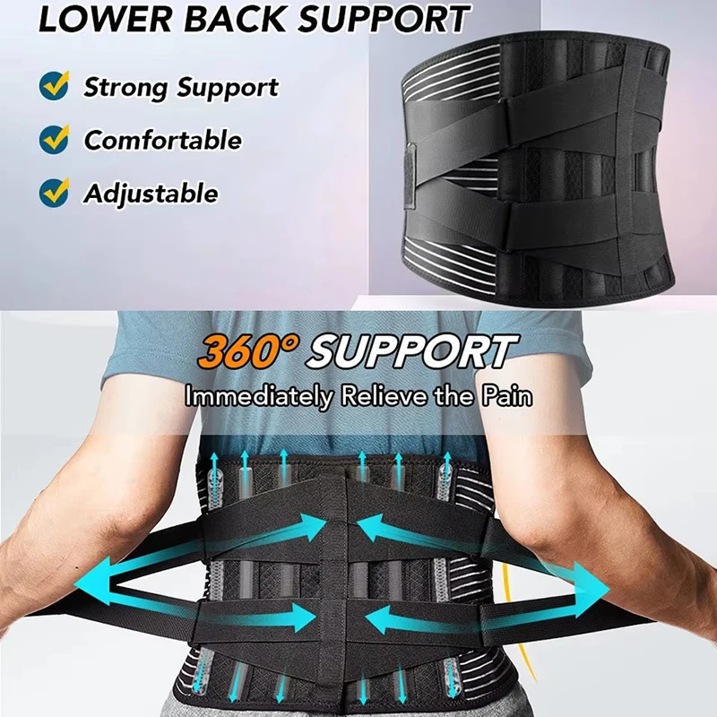 Men Women Lower Back Brace with 6 Stays Anti-skid Orthopedic Lumbar Support Breathable Waist Support Belt for Gym Pain Relief