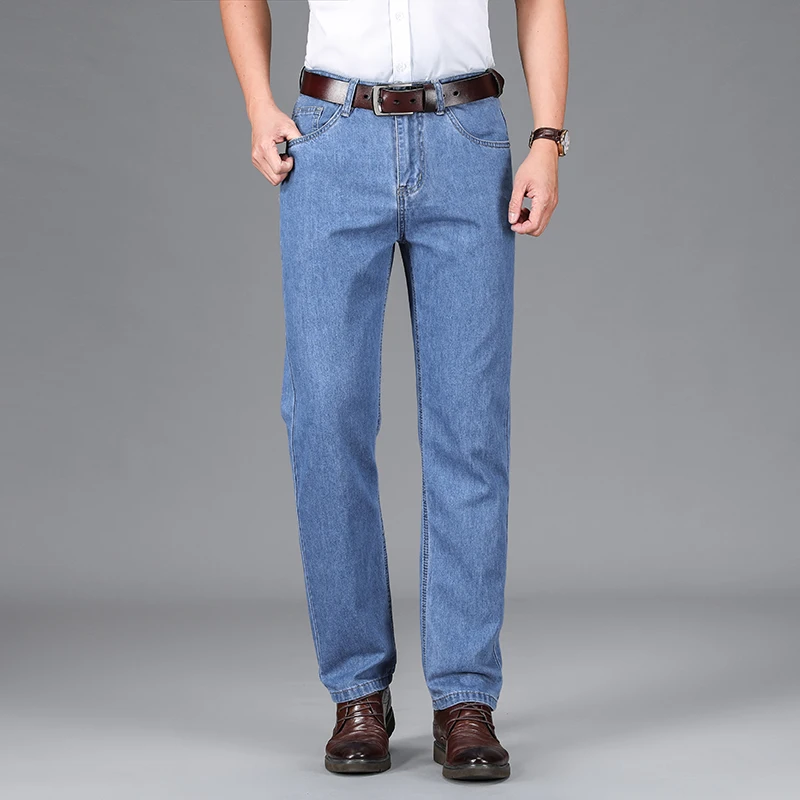 Pantalones vaqueros finos para hombre, traje holgado recto de verano para papá, pantalones de negocios informales de cintura alta para mediana edad y ancianos