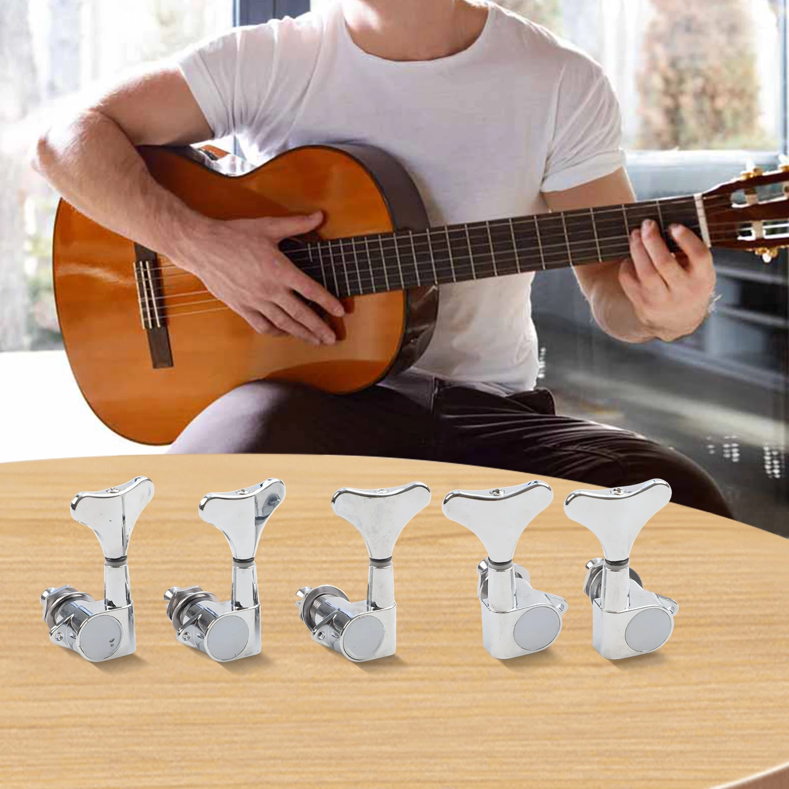 

Набор из 5 тюнеров с кнопками в форме рыбьего хвоста для музыкальных инструментов, герметичные машинки для настройки, стильные тюнеры для бас-гитары, для настройки гитары