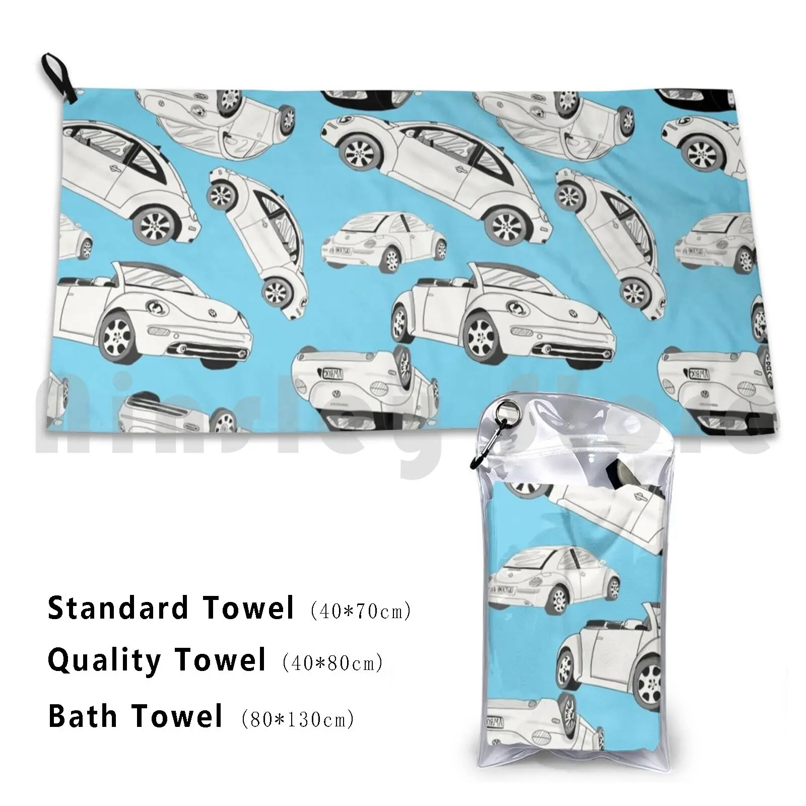 New Beetles On Aquarius Blue Custom Towel Bath Towel New Beetle Car Driving Beetle Convertible