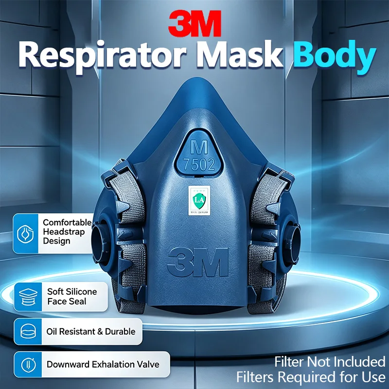 3M 7502 Atemschutzmaske Halbmaske Staubdicht aus Silikon Muss mit einer Filterpatrone und Filterwatte verwendet werden