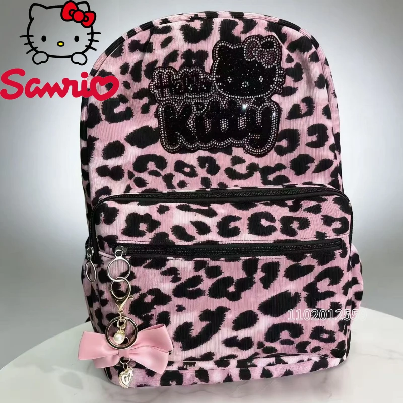 

Новый мини-рюкзак Hello Kitty с бриллиантовой отделкой, женский рюкзак с леопардовым принтом, роскошный брендовый рюкзак высокого качества, повседневный модный рюкзак
