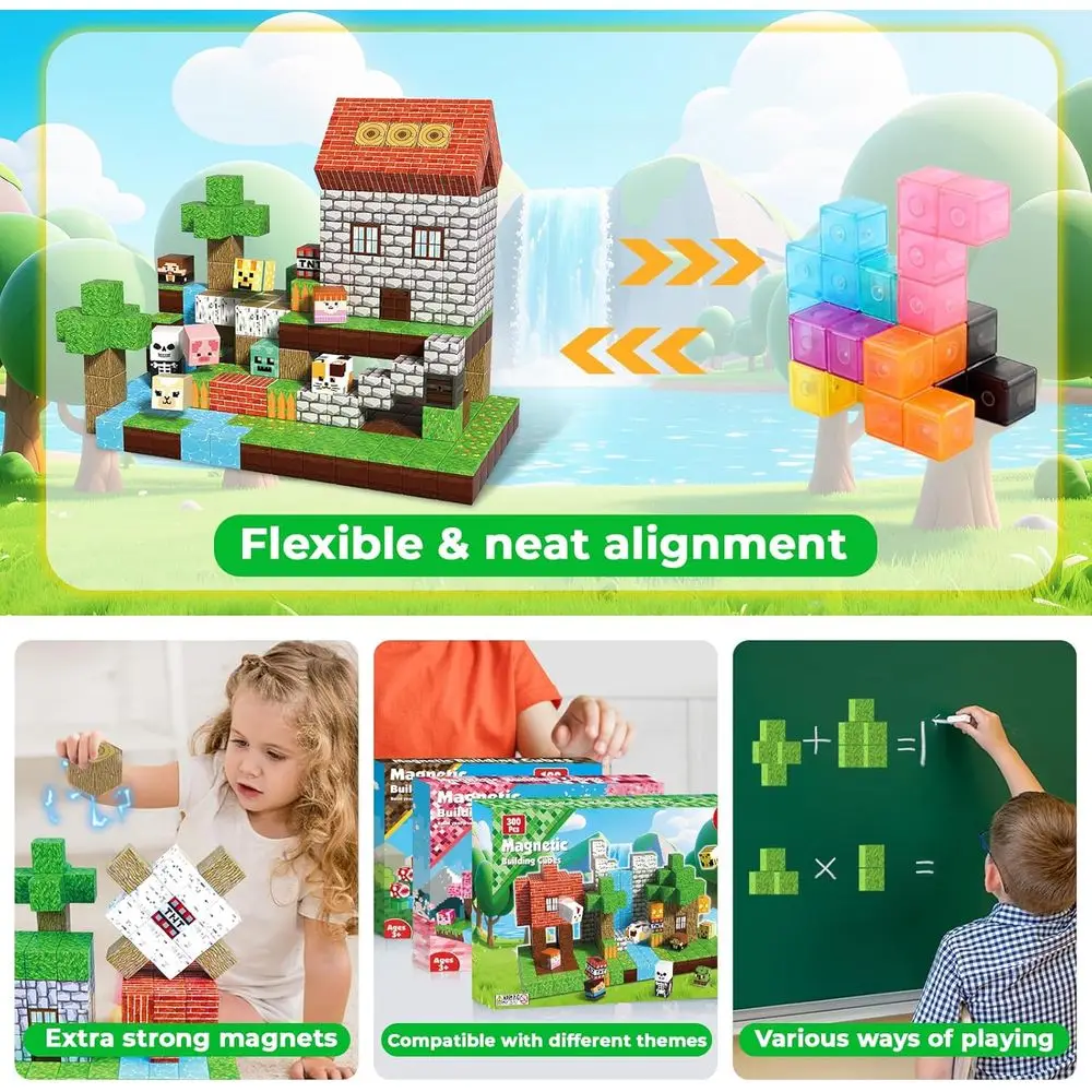 Magnetic Building Blocks - 300 Piece Set for Kids Ages 3+, Ideal Gift for Boys and Girls 4-12