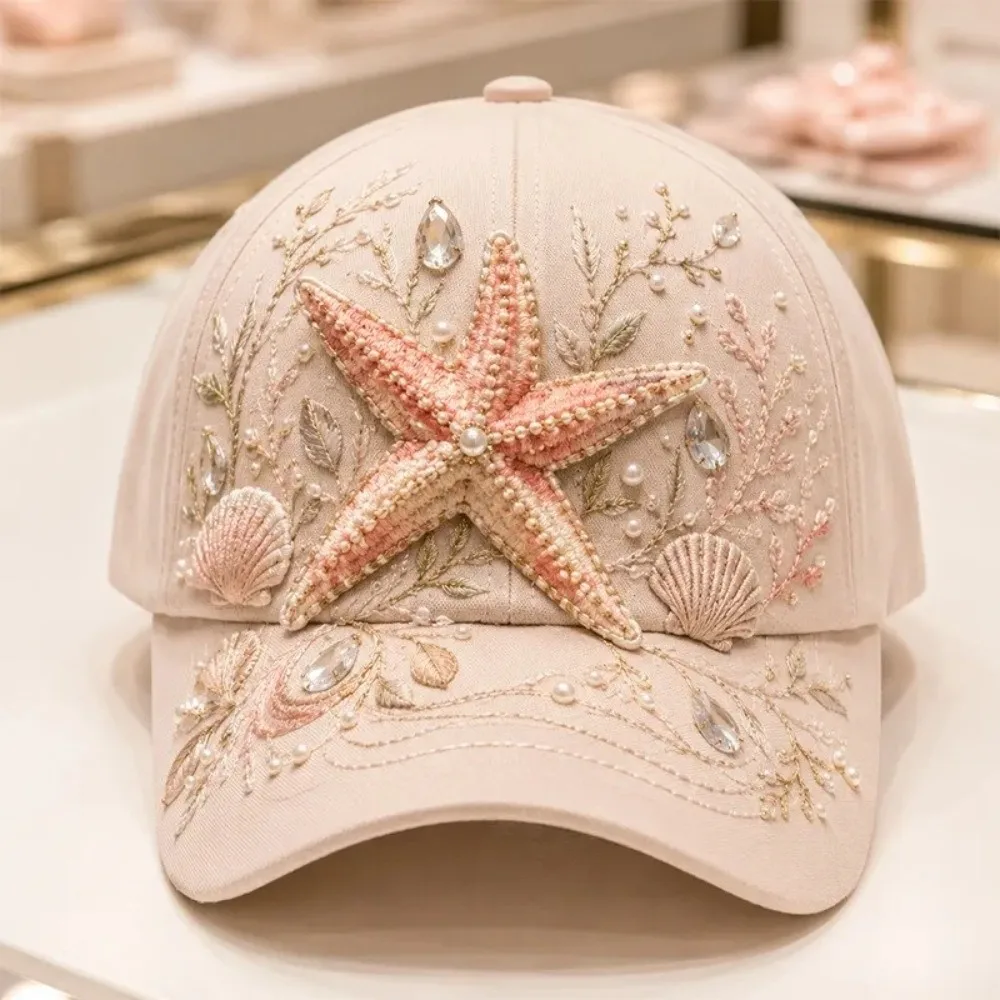 Creative 3D Ocean Creatures Embroidery Cap Adjustable Lightweight Baseball Cap Ethnic Style Breathable Peaked Cap Outdoor
