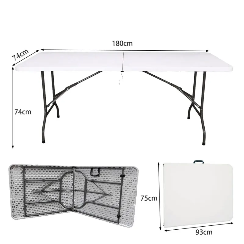 White Outdoor Rectangular Plastic Folding Table Portable Garden Patio Picnic Camping Banquet Party Barbecue Pool Table Mesa