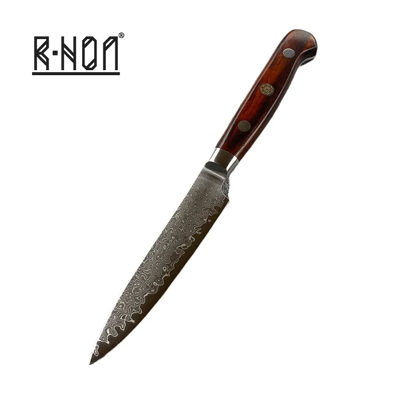 RHON 4inch Utility Knife VG10 Damascus Steel with Rose Wood Handle Chef's Kitchen Vegetable Slicing Fruit Petty Paring Knives