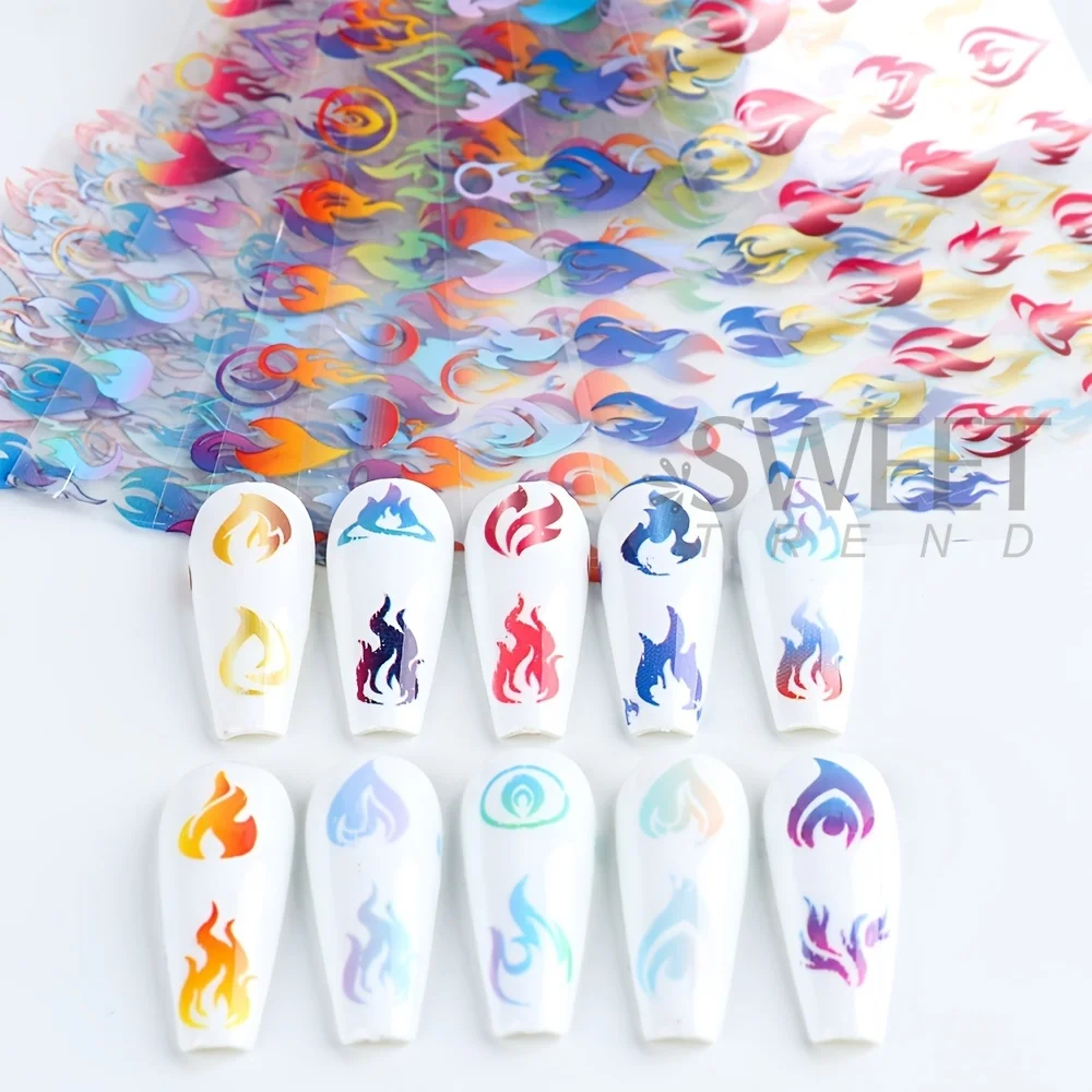 10 pcs/Bag Colorful Fire Flame Nail Transfer Foil Y2K Halloween Style Holiday Star Paper Decor Manicure Sliders Decor Supplies