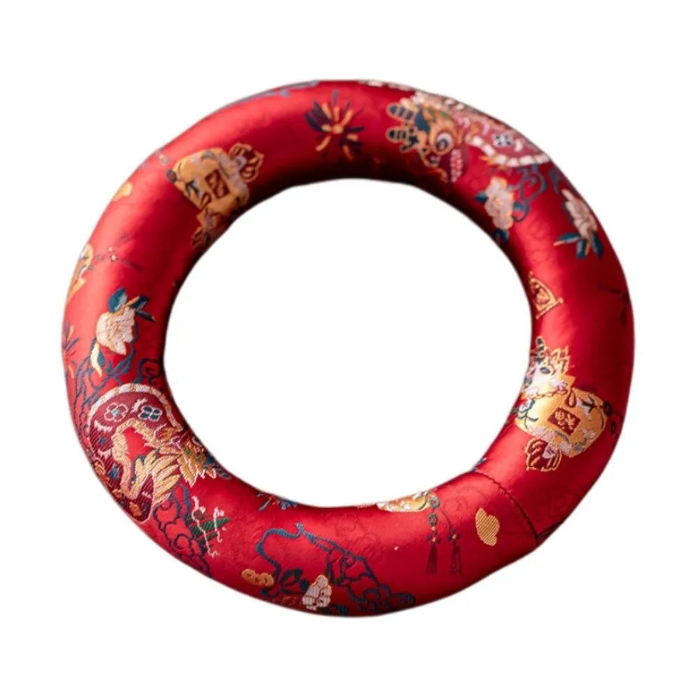 Nepalese Singing Bowl Mat Donut Shape Non Slip Sound Copper Out Mat Traditional Brocade Wooden Fish Coaster Meditation