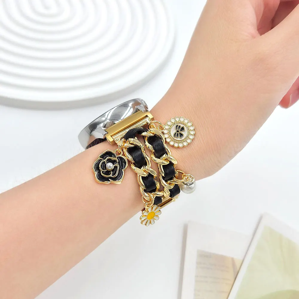 สายนาฬิกาสุดหรูสำหรับ Samsung Galaxy band 20mm Camellia เครื่องประดับแขวนกำไลข้อมือสำหรับสมาร์ทวอช22mm ข้อมือผู้หญิง