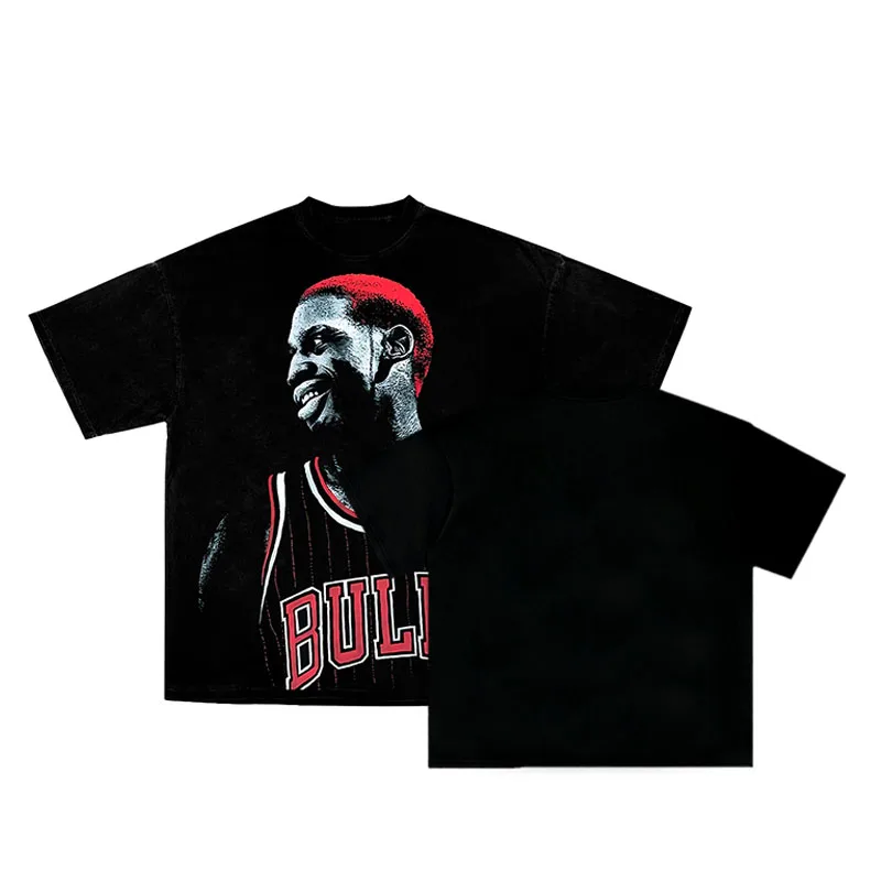 

2025 Rodman Oversized Print New Popular Men's Pure Cotton Casual Round Neck Pure Cotton Breathable Top Short Sleeve