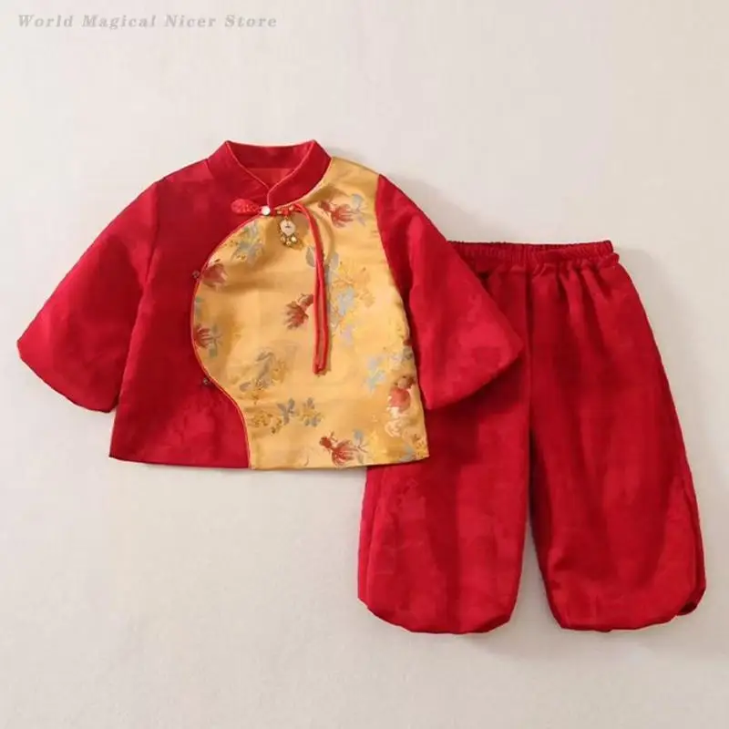 Vestiti Tang in stile cinese per bambini Primavera Festivo Capodanno Hanfu Regalo Neonato Tang Suit Bambini Vintage Top a maniche lunghe Pantalone