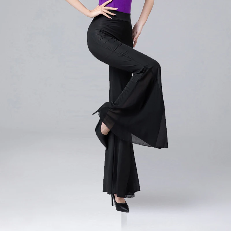 Women Elegant Wide Leg Trousers Elegant Flared Pants Latin Ballroom Belly Dance Pants Practice Pole Dance Performance Costume