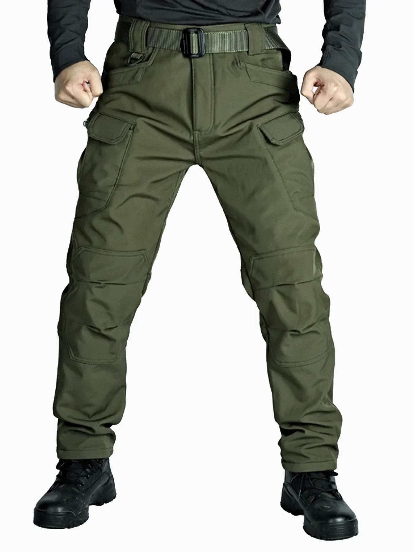 2026 Flap Pocket Men's Fleece Straight Leg Cargo Pants, Loose Casual Tactical Pants, Mens Work Pants for Hiking Climbing