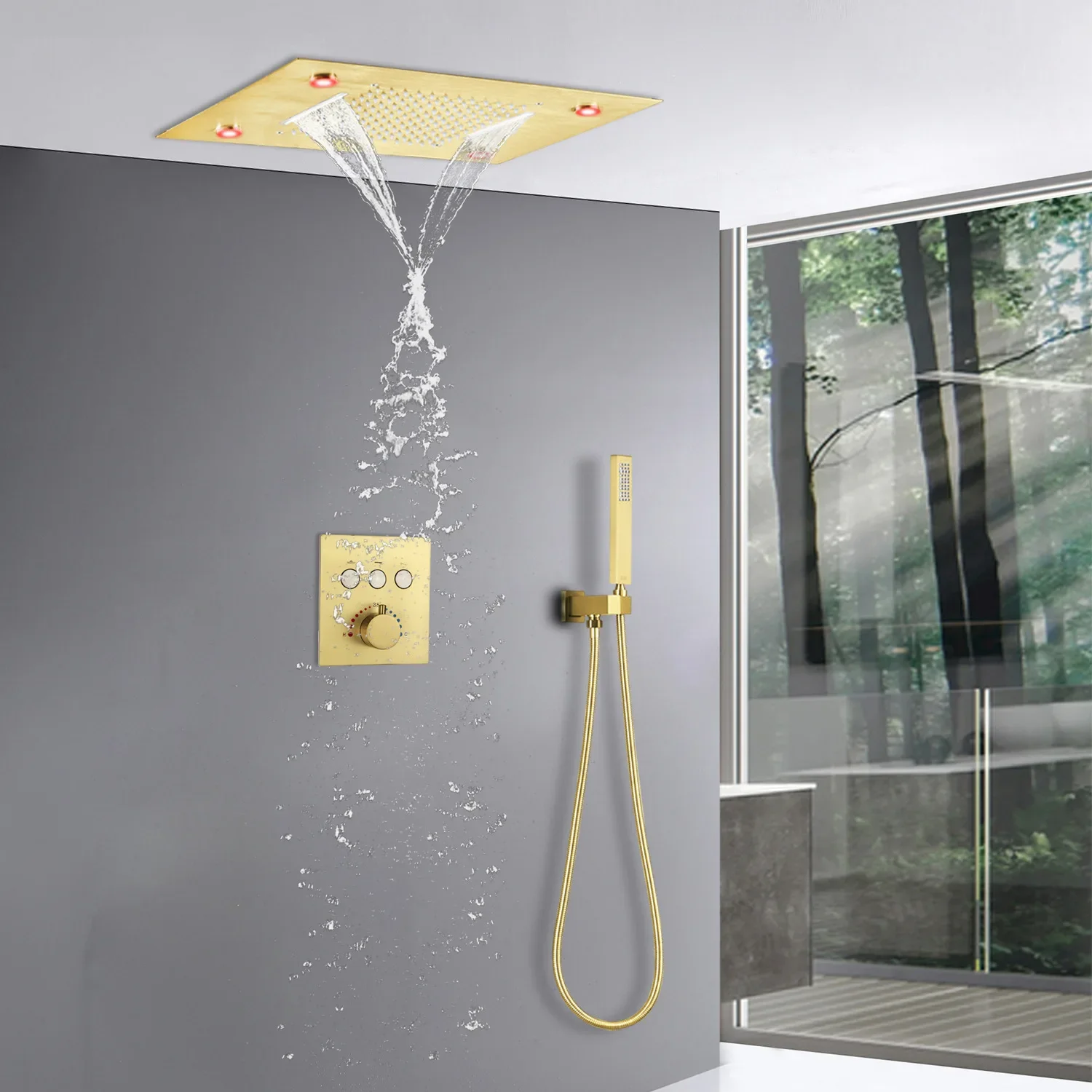 

Embedded brushed gold concealed shower 500 * 360LED shower set bathroom thermostatic shower system