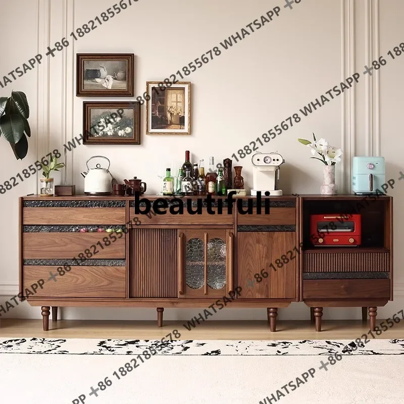 

North American Black Walnut Wood Vintage Style Sideboard Retro Solid Wood Storage Cabinet R