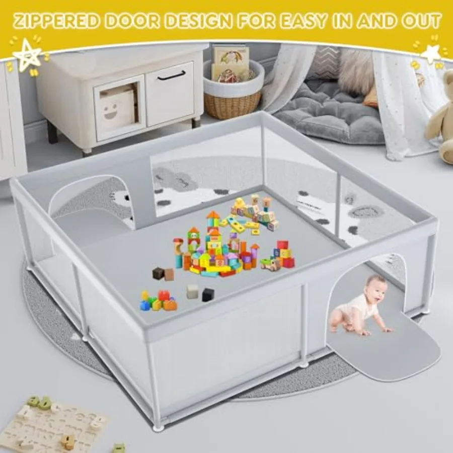 Box per bambini extra large 79×79 per neonati e bambini piccoli Ideale cortile da gioco per interni ed esterni con robusta struttura di sicurezza morbida e traspirante
