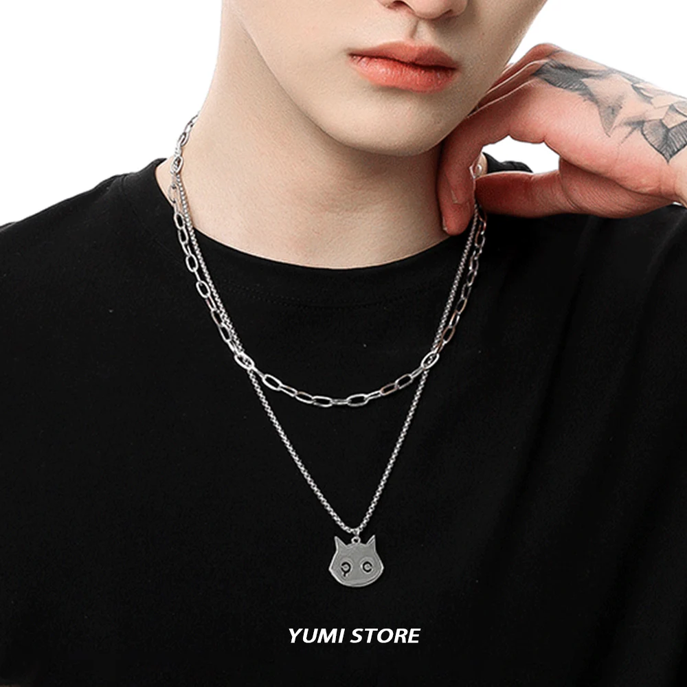التيتانيوم الصلب طبقة مزدوجة القط قلادة قلادة للرجل امرأة موضة الهيب هوب سترة الترقوة سلسلة لا تتلاشى المجوهرات