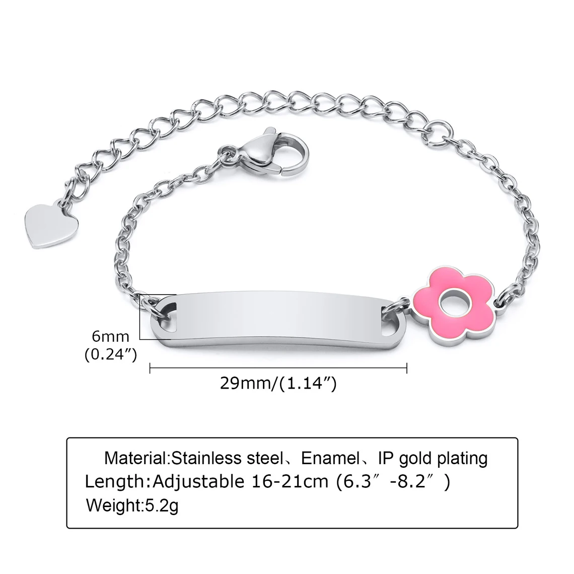 Kissmoon Custom Engrave Name Baby Bracelet Stainless Steel Personalized Cute Flower Bracelet for Kids Children Women JewelryGift