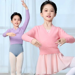 Kid Girls Dance Sweater Spring Autumn Ballet Classical Dance Leotards Dress Training Wrap Coat long Sleeve knitted Pullover