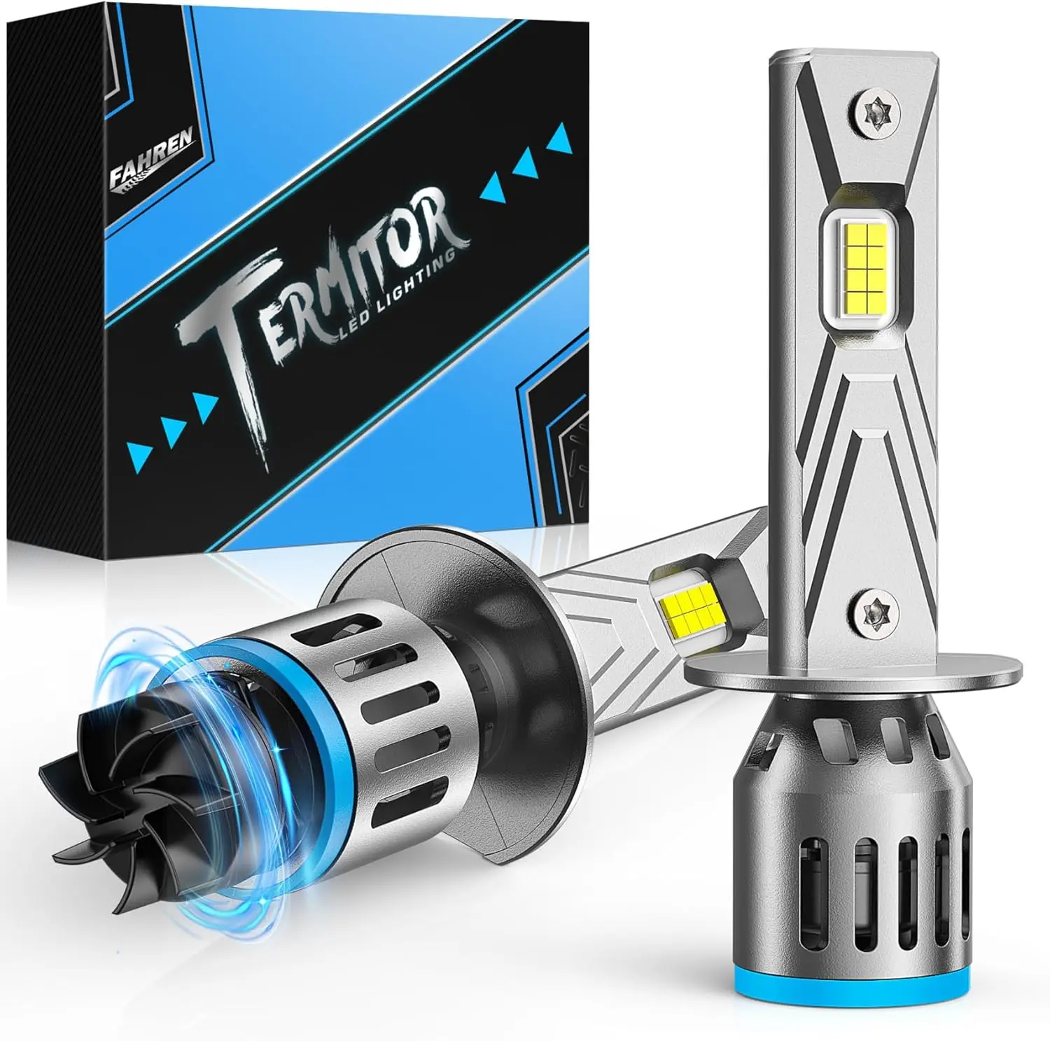 FAHREN LED H1 40000LM H1 Headlights Bulbs,6500K Cool White H1 Fog Bulbs,1:1 Mini Size,No Adapter Non-Polarity,Pack of 2