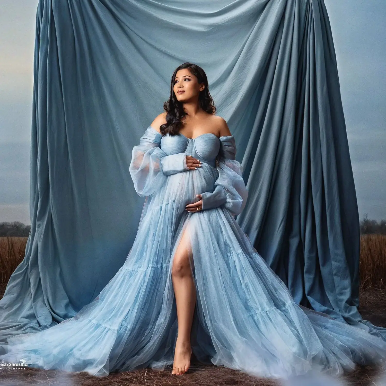 

Классическое синее женское платье для беременных с разрезом в форме сердца, вечернее платье для выпускного вечера, иллюзия со складками, платье для беременных, платье для детского душа по индивидуальному заказу