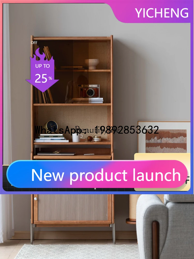 

A30 Nordic solid wood floor-to-ceiling bookcase with glass door dust-proof bookshelf display cabinet