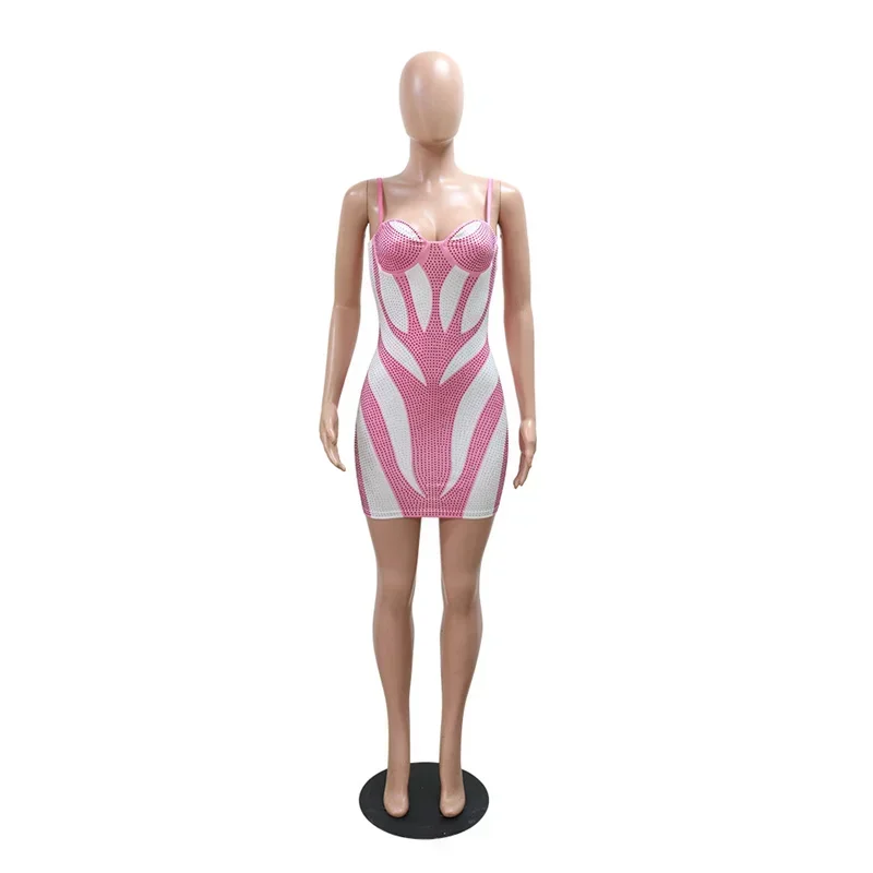 فستان نسائي ضيق من حجر الراين السباغيتي ، حفلة عيد ميلاد ، حفر ساخن ، فستان نادي ليلي صغير ، وردي ، أخضر ، مثير ، جديد ، الصيف ، #5