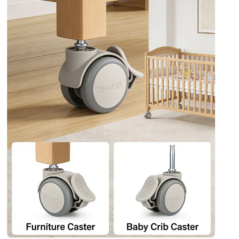 (Pack of 4) 2-Inch Size 6.6/7/7.5/8mm Casters for Cribs & Furniture Stem-Mount Accessories with Brakes Silent Dual-Wheel Rollers