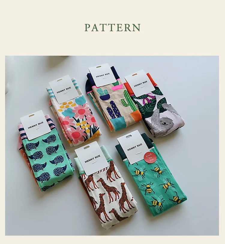 Fashion Colorful Spring Autumn Stocking Women's Socks Plant Hedgehog Slothsi Cotton Socks Personality Straight Trendy Socks