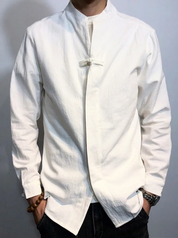 

Large Size Long Sleeve Shirt Men's Spring Autumn Style Stand Collar Button up Chinese Traditional Fashion City Walk Office Wear