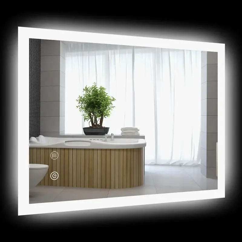 Miroir de salle de bain, rétroéclairé, fonction tactile, fonction mémoire, anti-buée, 70 x 50 cm