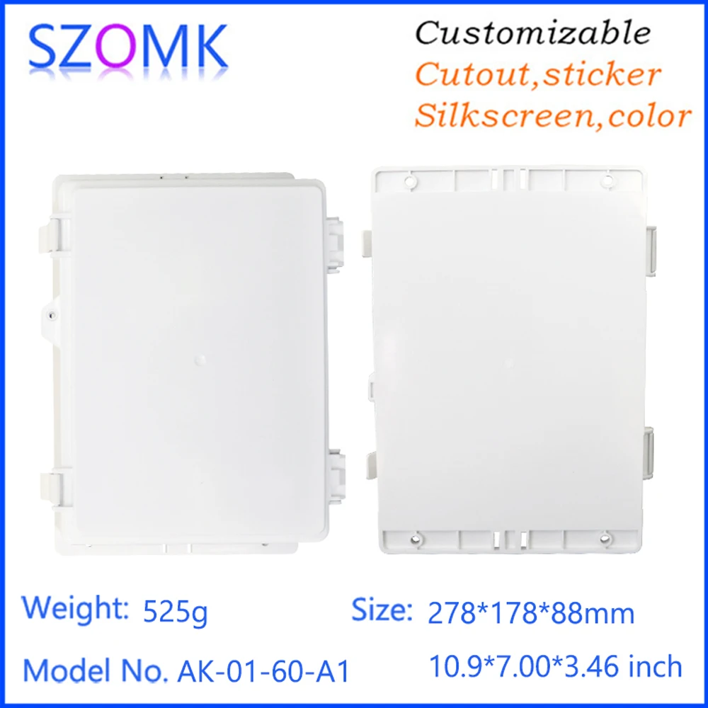 SZOMK AK-01-60 234*180*74mm Custom Wall Mounted Ip66 Waterproof Plastic Abs Hinge Enclosures Junction Box