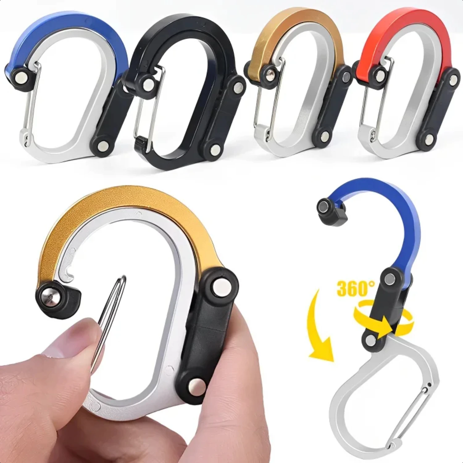 Hybrid Gear Clips Multi- Swivel Buckle D-Type Carabiner Non-Locking Strong Clip Camping Fishing Hiking Travel Outing