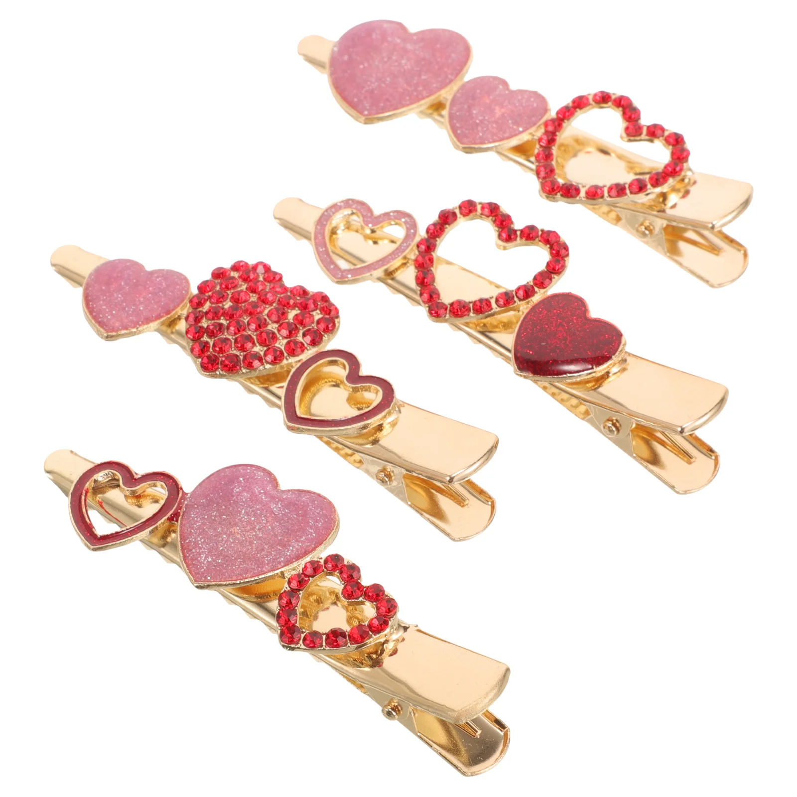 

4Pcs Heart Rhinestone Hair Clips Decorative Metal Clips for Women Girls Wedding Birthday Dating Hair Accessories