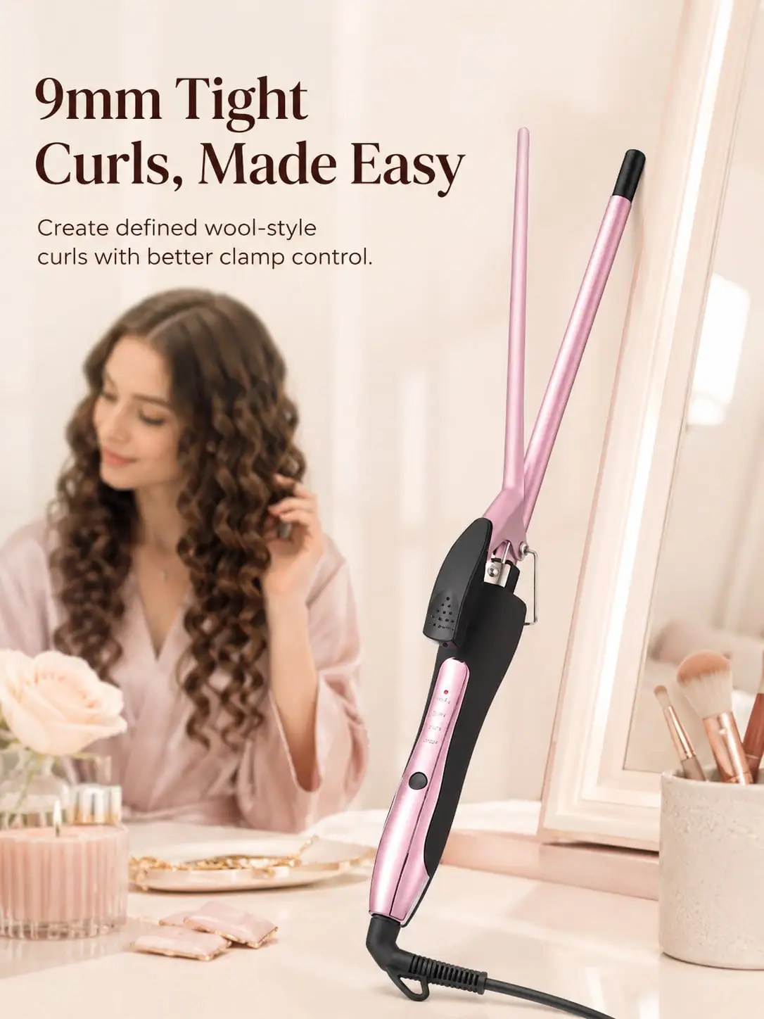 9mm Hair Curling Iron For Hair Care Pink Ceramic, Hair Curl, Hair Curlers For Curls, Hair Supplies, Curly Hair Stuff, Curling Hair Tool, Cosmetology Supplies, Hairstylist Essentials, Curly Hair Tools For Styling,sb260529183225295465150