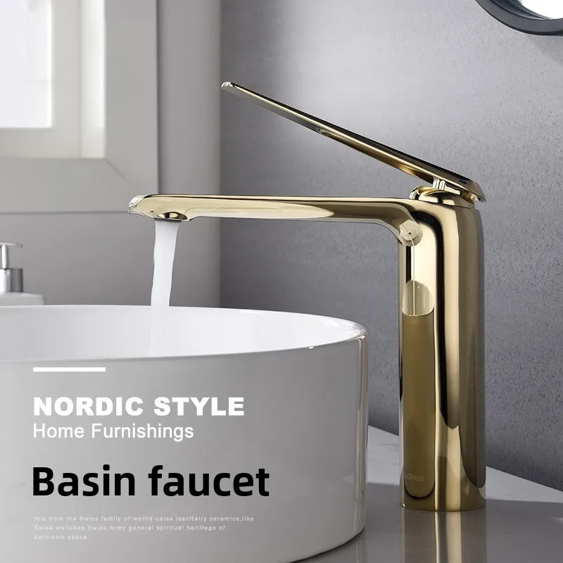 Bathroom all-copper washbasin faucet,golden rose gold washbasin,on and off the table basin washbasin,single hole hot cold faucet