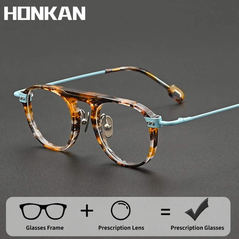 

Очки HONKAN с оправой из ацетата и чистого титана, женские, японские, люксовые, с диоптриями, оптические, ретро-стиль