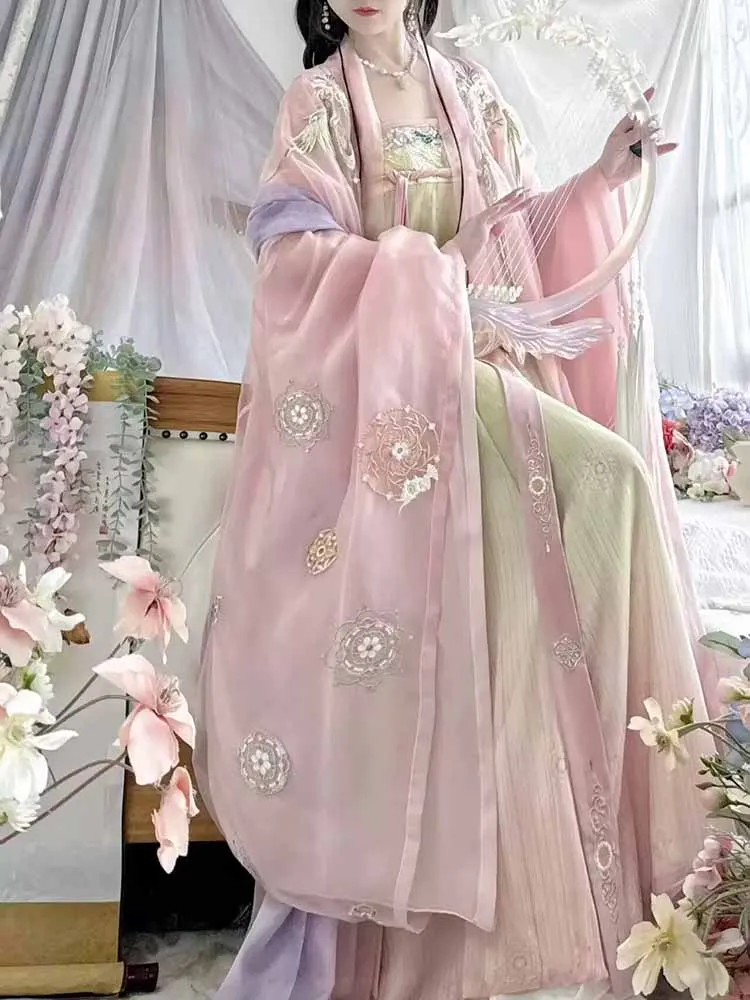 

Chinese Hanfu Dress Women Female Halloween Carnival Cosplay Costume Vintage Tang Dynasty Embroidered Pink Green Hanfu Dress