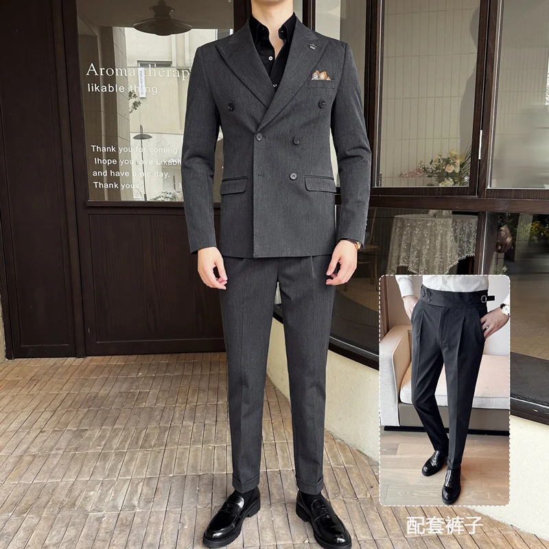 NONE Two-Piece Double-Breasted Slim-Fit Men Suit 5