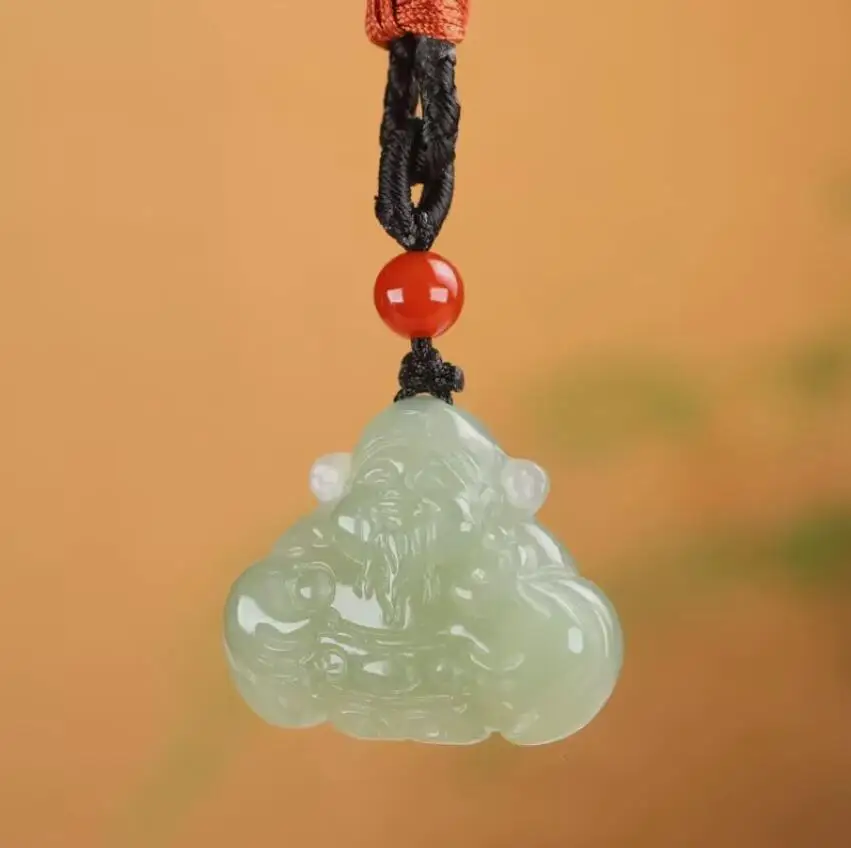 Chinese Natural HeTian Green Jade jadeite Hand-Carved pendant The God of Wealth