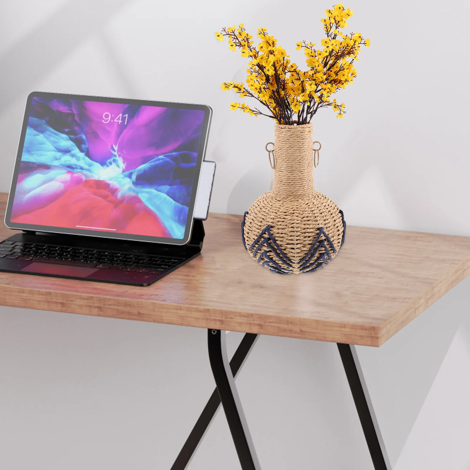 

Handwoven Decorative Vase Rustic Vintage Style Imitation Rattan Flower Basket for Home Living Room Tabletop Decor