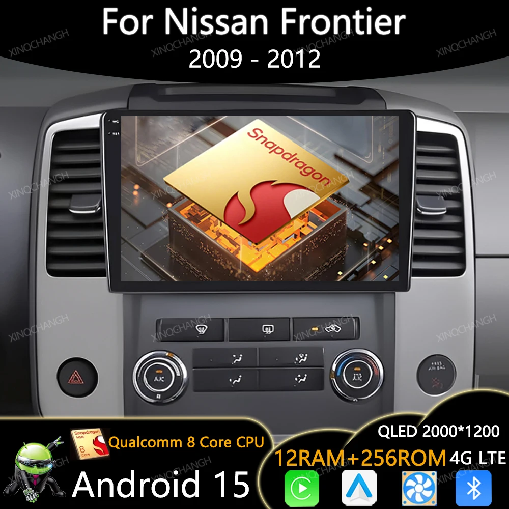 Android 15 Radio del coche para Nissan Frontier 2009 - 2012 Carplay Auto Qualcomm GPS QLED reproductor de vídeo Multimedia unidad principal BT 4G WIFI