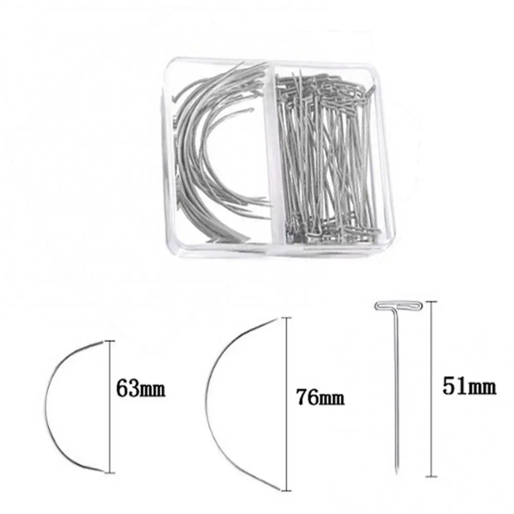 70 قطعة نسج الشعر المستعار صنع عدة T دبابيس C الإبر المنحنية للحياكة الخياطة الفولاذ المقاوم للصدأ إكسسوارات الشعر مقاطع الشعر المنزلية مجموعة