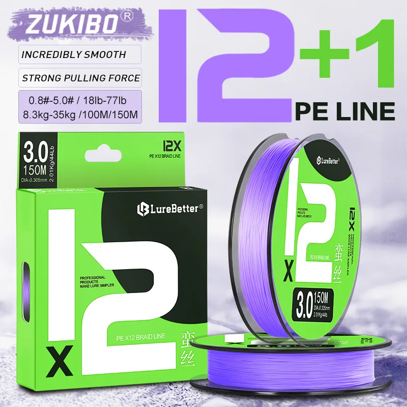 

ZUKIBO 12+1 Strands Braided Fishing Line Abrasion Resistant Braided Line Extremely Thin, Smooth, Long Casting Line for Saltwater