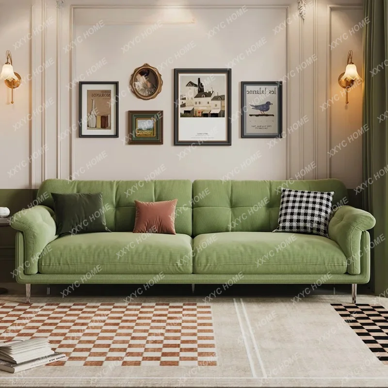 XX retro style fabric sofa living room straight three-person sofa
