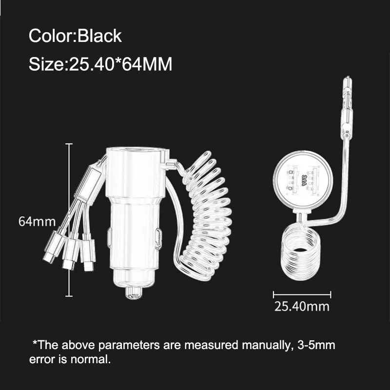 듀얼 USB 차량용 충전기 어댑터 고속 충전 금속 충전기, 트리플 와이어 듀얼 USB 케이블 포함, 100W